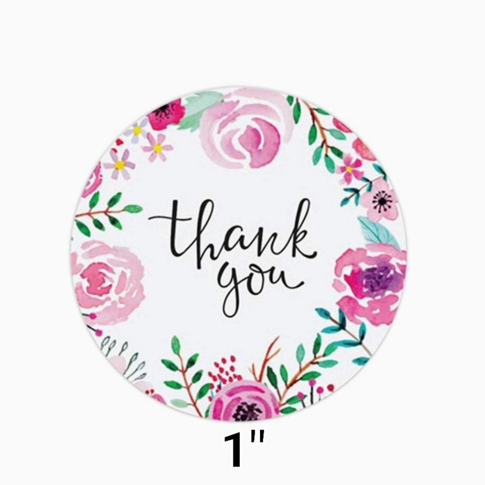 200 THANK YOU Stickers Pink Floral 1"